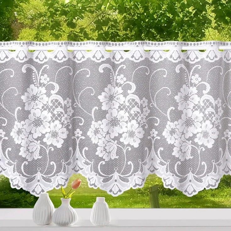 Weckbrodt Scheibengardine Mantua (1 St), Stangendurchzug, halbtransparent, Jacquard, Bistro, Jacquard, strukturiert, floral, geblümt, Gardine, Store – Bild 3