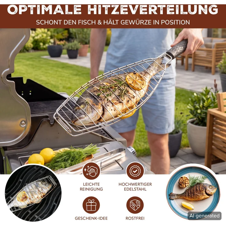 Fisch-Grillhalter 2er Set Fischhalter, Fischgriller, Fischbräter – Bild 2