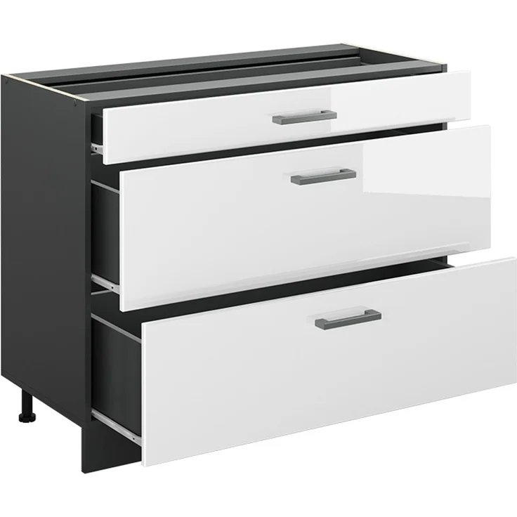 Küchenunterschrank R-Line Weiß Hochglanz/Anthrazit 100 cm Arbeitsplatte Anthrazit Vicco – Bild 3