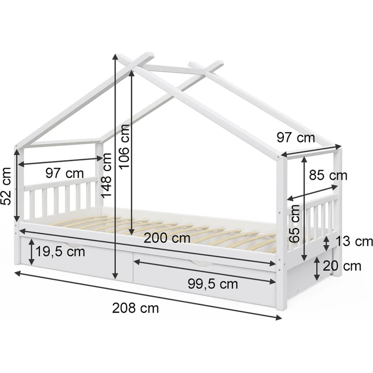 Hausbett Design Weiß 90x200 cm mit 2 Schubladen Vitalispa – Bild 3