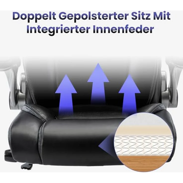 COLAMY Bürostuhl Ergonomisch, Ergonomischer Büro 360° Drehstuhl für Office, Chefsessel mit Hoher Rückenlehne, Schreibtischstuhl Lederstuhl mit Verstellbarer Neigungsverschluss, Schwarz – Bild 9