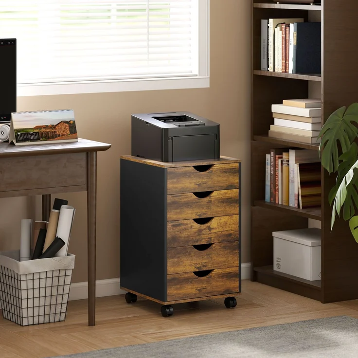Bürokommode mit 5 Schubladen, 40.0×40.0×67.0cm, Braun rustikal schwarz, MELAYR – Bild 3