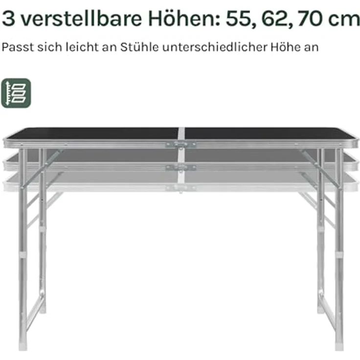 WOLTU Campingtisch Klapptisch Gartentisch Arbeitstisch Balkontisch höhenverstellbar Aluminium MDF Schwarz CPT8122sz – Bild 8