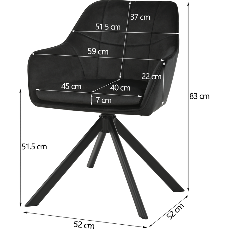 GOEURVANT 1437 Esszimmerstühle 6er-Set mit Armlehnen, 360° Drehbar, Samt - Schwarz – Bild 7