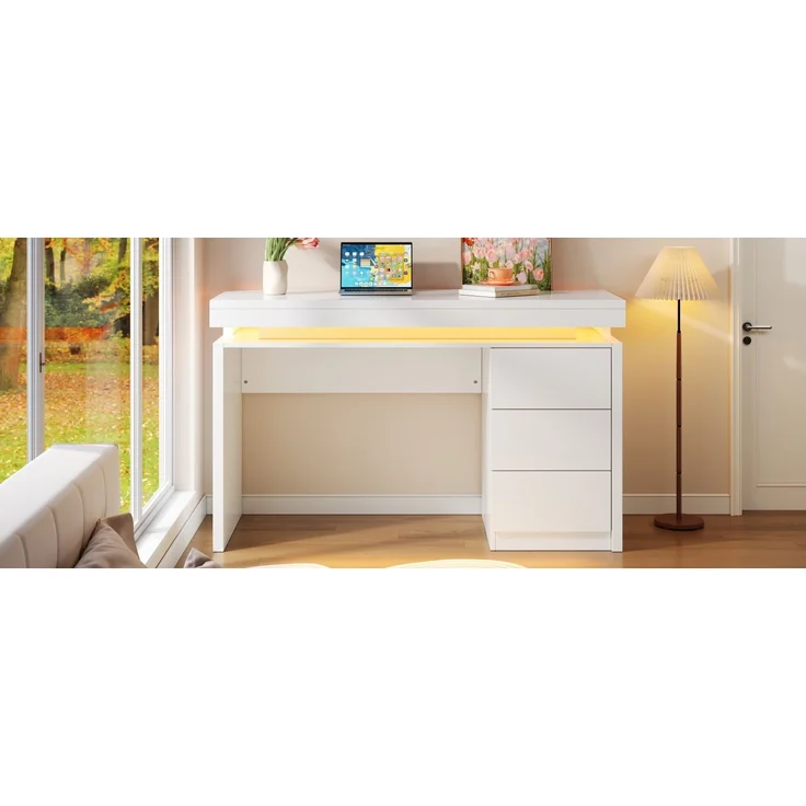 ZUBALIYA Moderner LED-Schreibtisch 120×50×78,5 cm – Computertisch mit drei Schubladen, verlängerter und verbreiterter Arbeitsfläche, verstärkten Beinen, einstellbarer LED-Beleuchtung, geeignet für Homeoffice – Bild 16