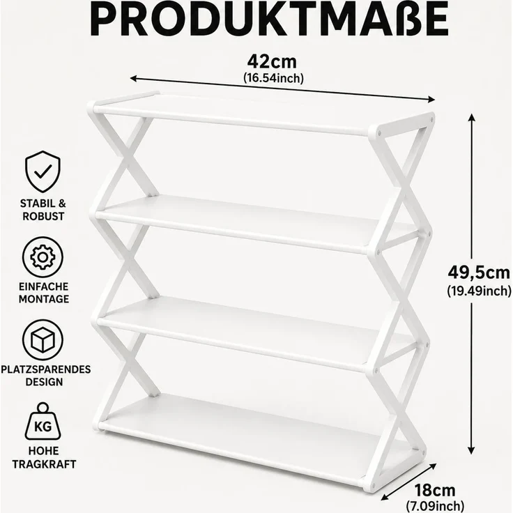 Bücherregal, Schuhregal, Wohnzimmerregal, Aufbewahrungsregal, Schuhschrank, 50x42 cm, weiß – Bild 3