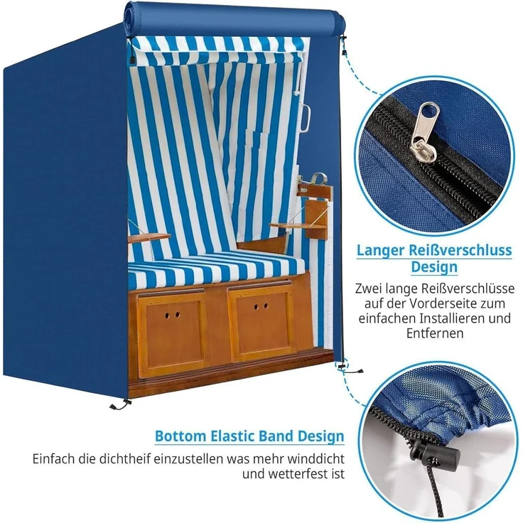 Strandkorbhülle 600D Wasserdicht Blau 600D Oxford-135x105x175 140cm – Bild 3