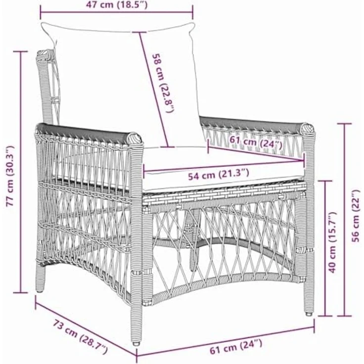 vidaXL Gartenstuhl mit Kissen Braun 73 x 61 x 77 cm Poly-Rattan 42006223 – Bild 3