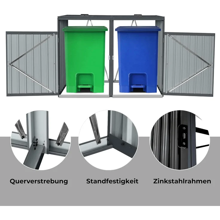 Mülltonnenbox Eco Duo 2 Mülltonnen 240 Liter 160 cm Stahl Anthrazit – Bild 7