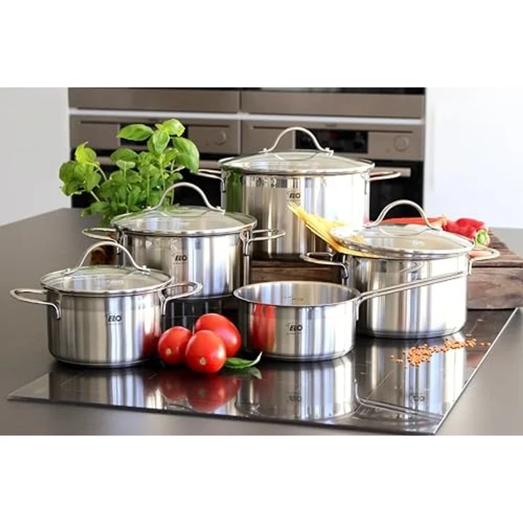 Elo Topf-Set Top Collection, Edelstahl 18/10 (Set, 9-tlg, je 1 Fleischtopf 16/20/24 cm, Bratentopf 20 cm, Stielkasserolle 16 cm), Induktion – Bild 5