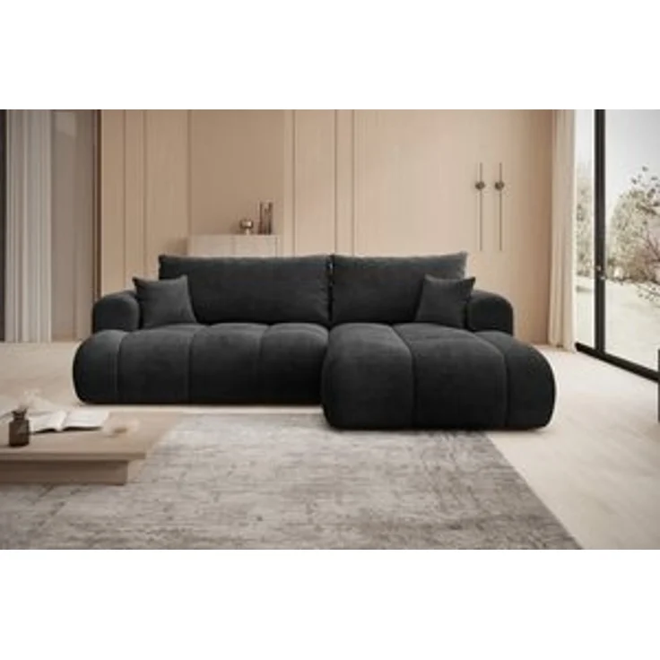thematys Ecksofa TREVIO 260 x 165 cm, mit Schlaffunktion, mit Bettkasten, Schwarz (Poso 135), Ausrichtung rechts – Bild 7