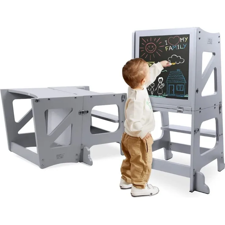 YOLEO Kinderstuhl 2 in 1 Lernturm Kinder Tritthocker mit Sicherheitsstange