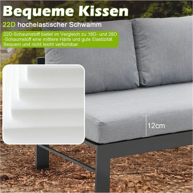 MeXo Gartenlounge-Set Garten-Essgruppe, (Gartenmöbel Set Lounge, 5-tlg, 3 x Ecksofas, 1 x Gartenbank, 1 x Esstisch 130 x 80 x 67,5 cm), Aluminium-Ecklounge für 8 Personen – Bild 2