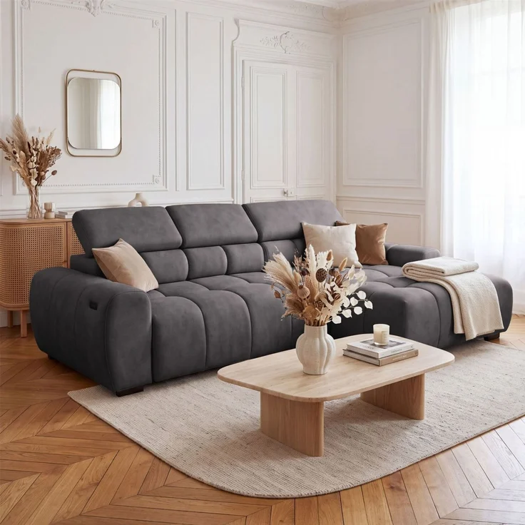 Ecksofa Schlafsofa VELUNIO RELAX in Stoff Salvador Anthrazit Ottomane Rechts – Bild 1