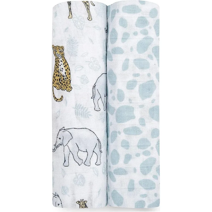 aden + anais Pucktücher, Decken aus 100% Baumwoll-Musselin für Neugeborene Mädchen & Jungen, Wickeltücher-Set für Säuglinge & Kleinkinder, Geschenke für Babys, 120x120 cm, 2er-Pack, Jungle