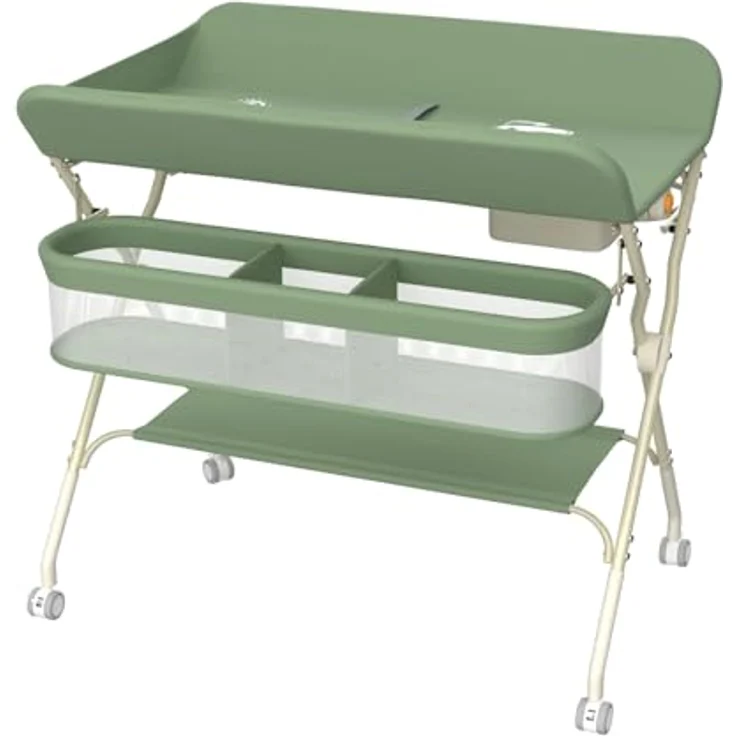 Wickelstation für Baby, Wickeltisch, faltbar, tragbar, Wickeltisch, faltbar, tragbar, mit Aufbewahrungskorb, maximale Belastung von 25 kg,75 x 68 x 83–91 cm (Grün) – Bild 9