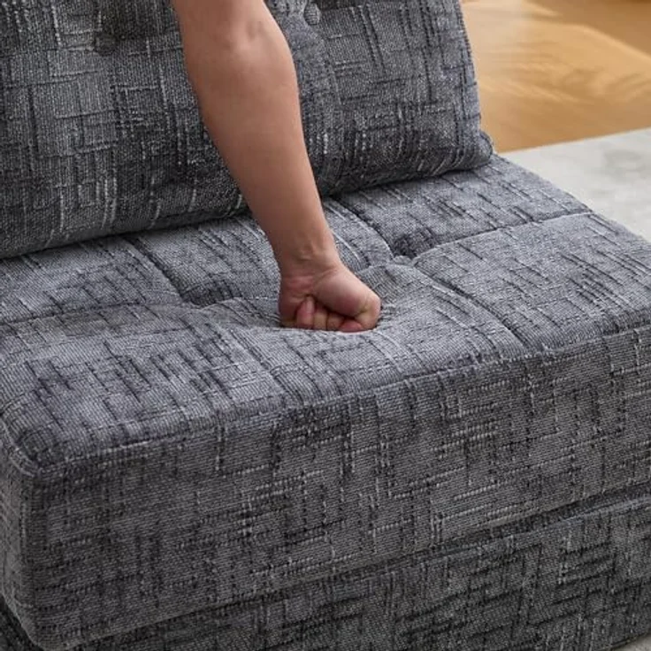 Ball & Cast Bodensofa, Umwandelbarer 2-in-1 Sofa Bett, Chenille Klappsofa mit Rückenlehne für Wohnzimmer und Schlafzimmer, Grau, 1 Sitzplatz – Bild 9