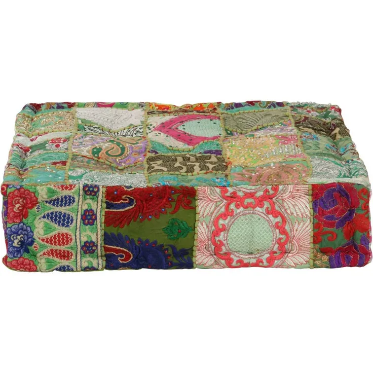 vidaXL Pouf Flickwerk Quadrat Baumwolle Handgefertigt 50×50×12 cm Grün 246576