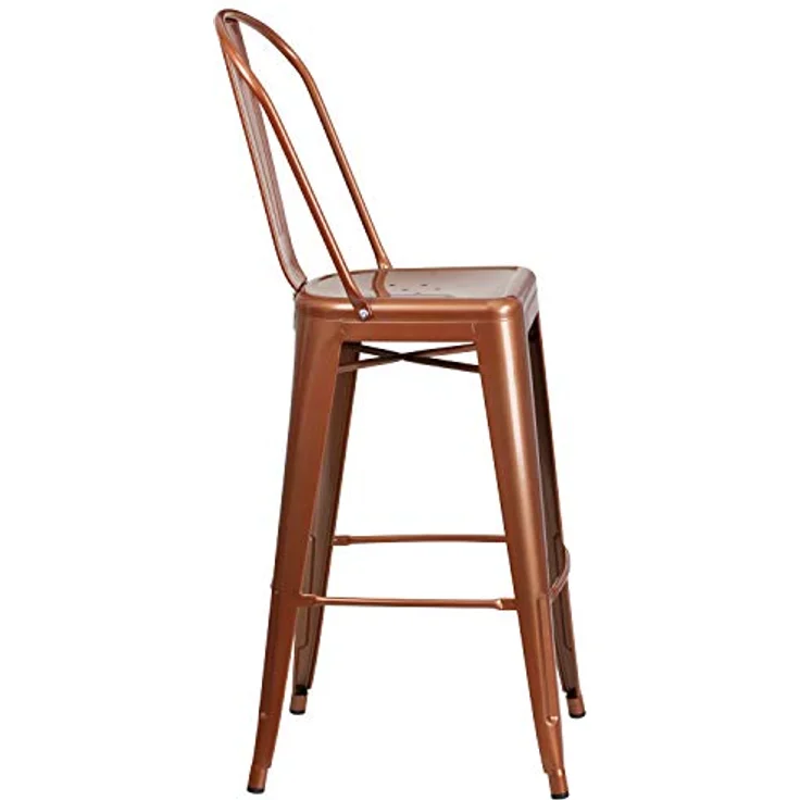 Flash Furniture Commercial Grade 4 Pack 76,2 cm High Metall Indoor Outdoor Barhocker mit Rückseite, Kupfer, 4 Stück – Bild 7