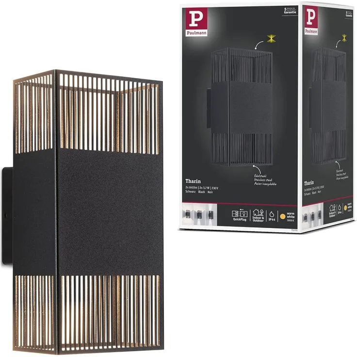 Paulmann 71251 LED Wandleuchte Tharin Schwarz 3000K IP44