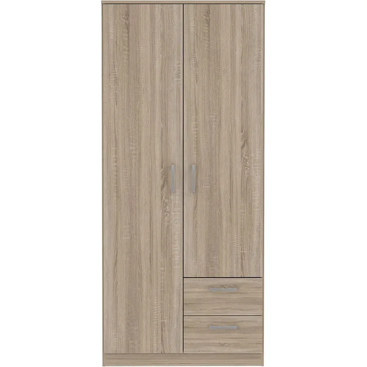 FORTE Niko Kleiderschrank mit 2 Türen und 2 Schubladen, Holzwerkstoff, Sonoma Eiche , 82 x 185 x 52,7 cm