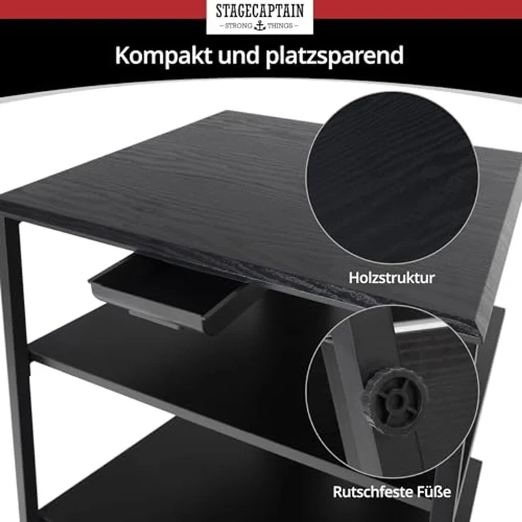 Stagecaptain TV-Regal HR-604 BK Audio Rack - Stylisches HiFi-Regal für Musikliebhaber, Inkl. kleine Schublade für Zubehör – Bild 5