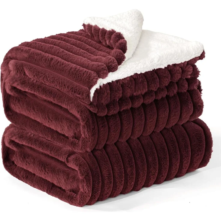 BEDELITE Kuscheldecke Flauschig Decke Groß - Dicke XXL Sherpa Decken Rot 220x240 für Bett, warme Cord Kuscheldecken Burgunderrot weiche Fleecedecke Wohndecke als Tagesdecke für Schlafzimmer – Bild 1
