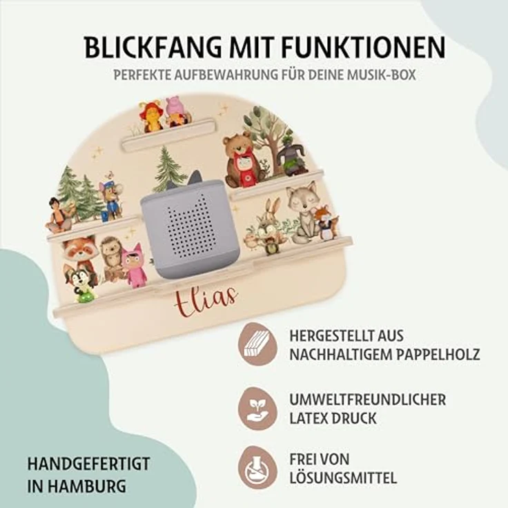 Kidsmood - Tonie Regal personalisiert mit Namen – Wandregal für Toniebox 2 & Figuren | Abgerundete Ecken & Kanten Inkl. Metallplättchen für Tonie Hörfiguren | Kinderzimmer Regal für Mädchen & Jungen – Bild 5