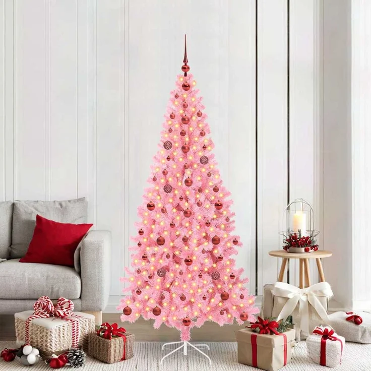 vidaXL Weihnachtsbaum mit LED-Beleuchtung Rosa 210 cm PVC und Stahl 3396438 – Bild 1