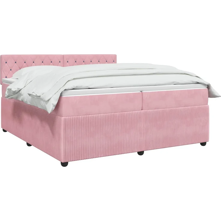 vidaXL Boxspringbett mit Matratze mit Kopfteil Rosa 200 x 200 cm Samt 3451744 – Bild 3