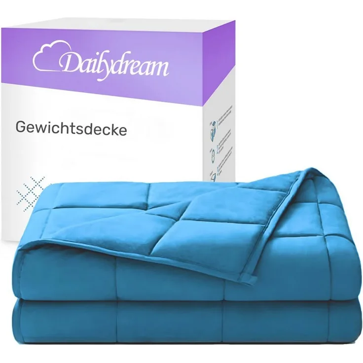 Dailydream Therapie Gewichtsdecke | 135x200 | 4,5 kg | Blau | aus 100% Baumwolle | mit Glasperlenfüllung | schwere Decke zum Schlafen | weighted blanket | Therapiedecke | Körpergewicht bis 52 kg