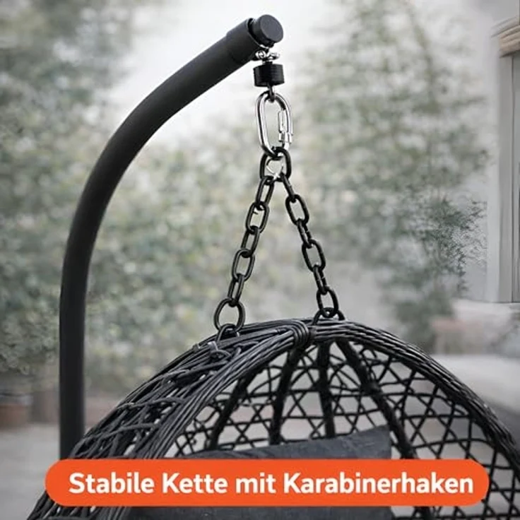 BURI Hängesessel mit Gestell | Robuster Hängestuhl in Anthrazit | Hängeschaukel für Indoor und Outdoor | Balkon Hängekorb Inkl. Kissen | leichter Aufbau – Bild 6