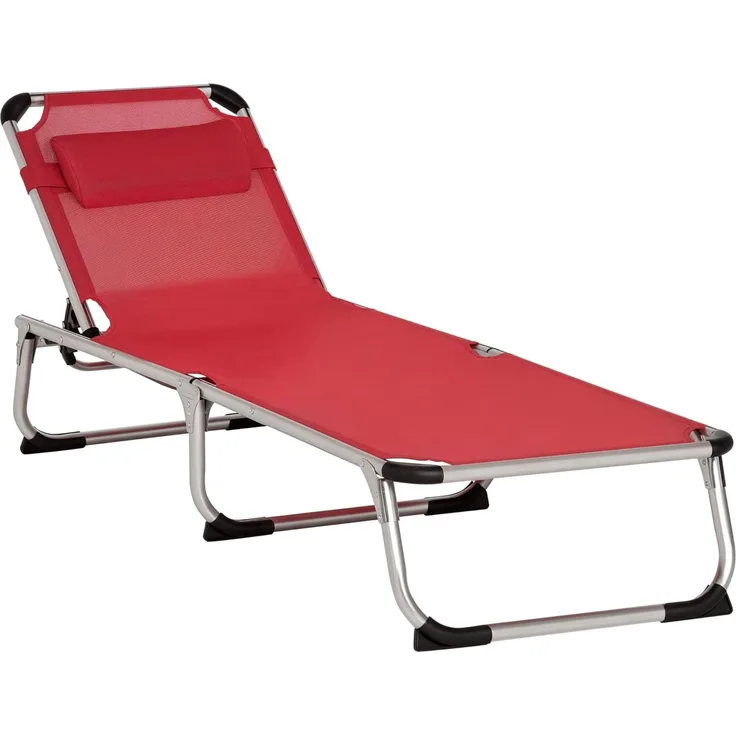 Outsunny Sonnenliege Gartenliege Alu Stoffliege Relaxliege 5-Fach verstellbar faltbar ergonomisch Netzstoff Rot 165 x 60 x 76 cm