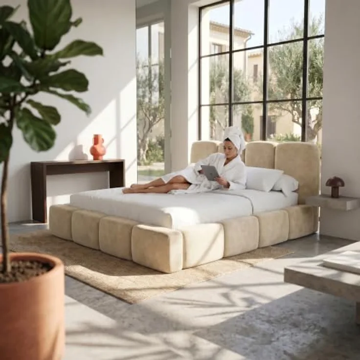 Muffo Polsterbett SUENO MAXI, Doppelbett 140/160/180/200x200 cm mit Luxus-Samtvelvet, Metalllattenrost und integriertem Bettkasten