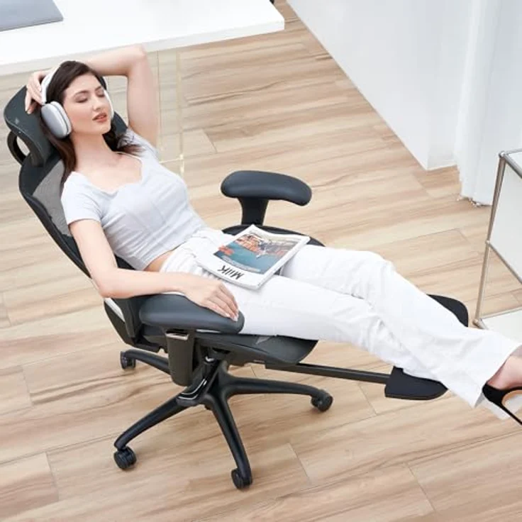 COLAMY Ergonomischer Bürostuhl mit Fußstütze, 3D-Armlehnen, Kopfstütze, Lendenwirbelstütze & Atmungsaktives Mesh – Schreibtischstuhl für Büro & Home Office, Schwarz – Bild 10