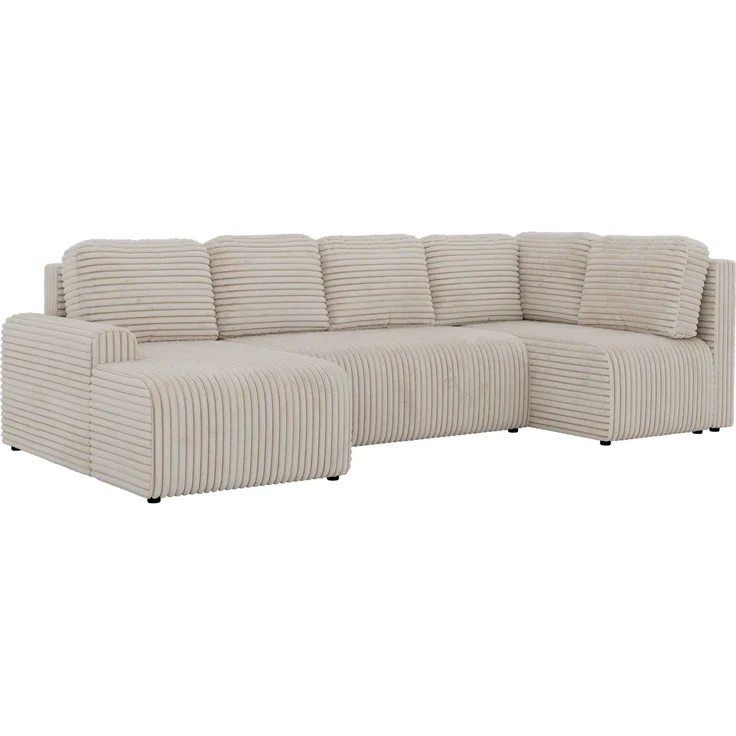 U-förmiges Sofa NESSARO COR U mit Schlaffunktion und Bettkasten, Freistehende Wohnlandschaft, DL-System, Bonellfederkern - Beige Cord - Rechts Seite – Bild 9