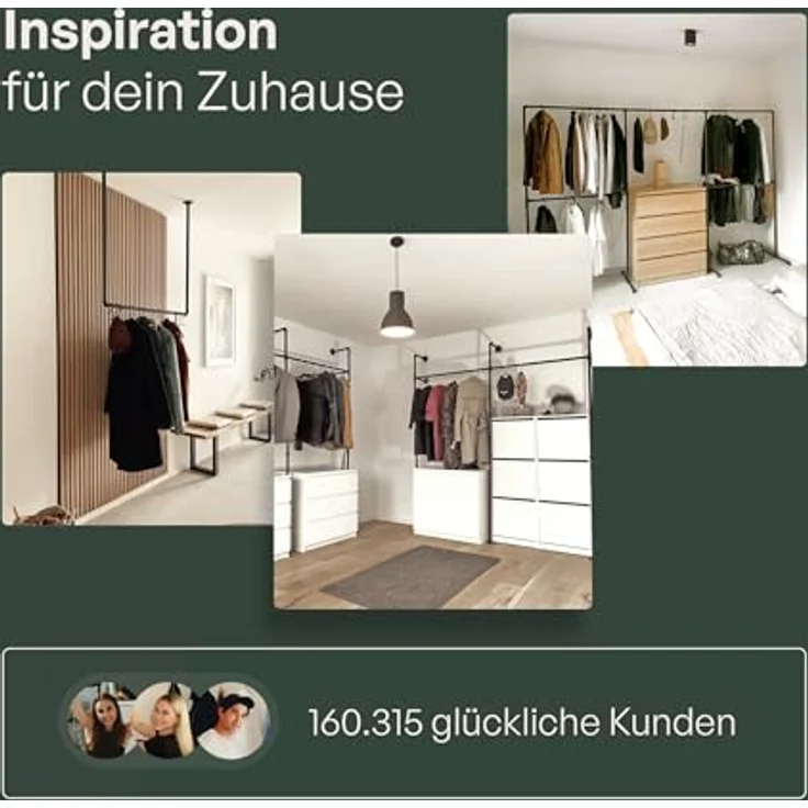 pamo. design Kleiderständer KIM Kleiderstange Wandmontage, offener Kleiderschrank, Kleiderständer, (Set, 1), Schwarzer Garderobenständer im Industrial Design für Kleidung – Bild 7
