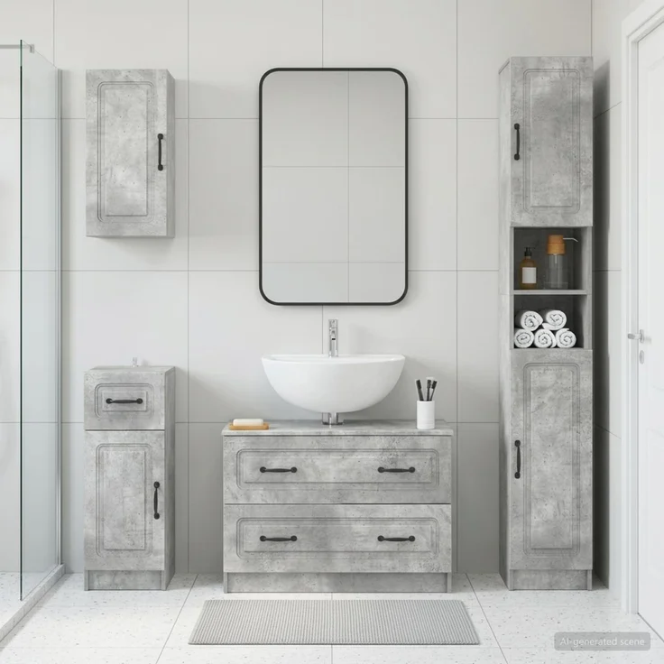 vidaXL 4-teiliges Badezimmer-Schrank-Set UTRECHT Betongrau 3417975 – Bild 1