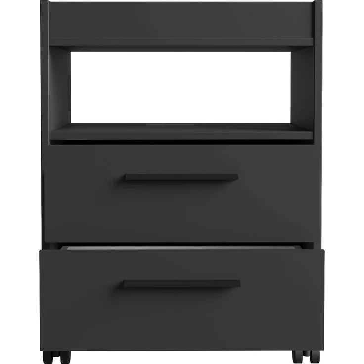 Rollcontainer >TEZAUR< 2 Schübe, 1 Fach, Rollen, schwarz matt - 48,4x63x42cm (B/H/T) – Bild 3