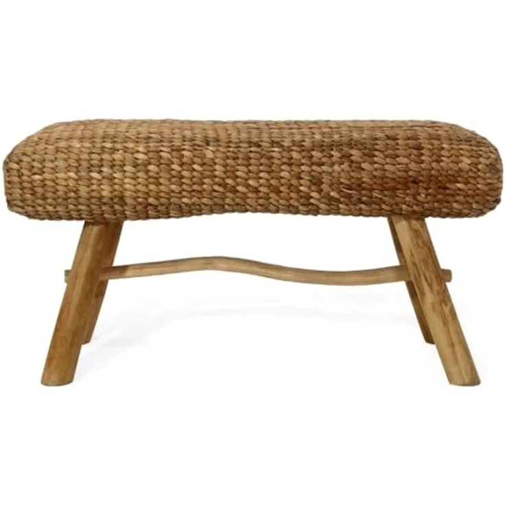 LebensWohnArt Sitzbank Wasserhyazinth Teakholz Sitzbank CASABLANCA 90cm natural Unikat – Bild 2