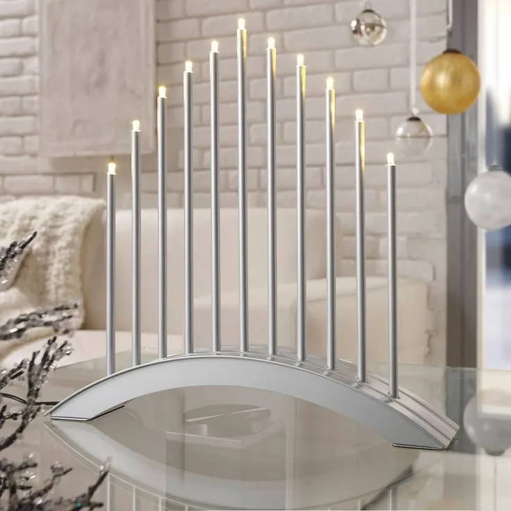 MeLiTec Fensterleuchter SL19-1, LED wechselbar, warmweiß, LED, Lichterbogen, Schwibbogen, Advent, Weihnachtsleuchter, Chrom, XMAS