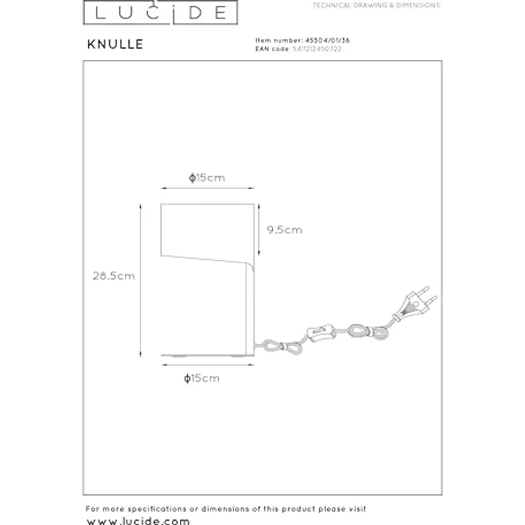Lucide 45504/01/36 Knulle, Tischlampe in modernem Design, 28 cm hoch, asymmetrischer Sockel – Bild 5