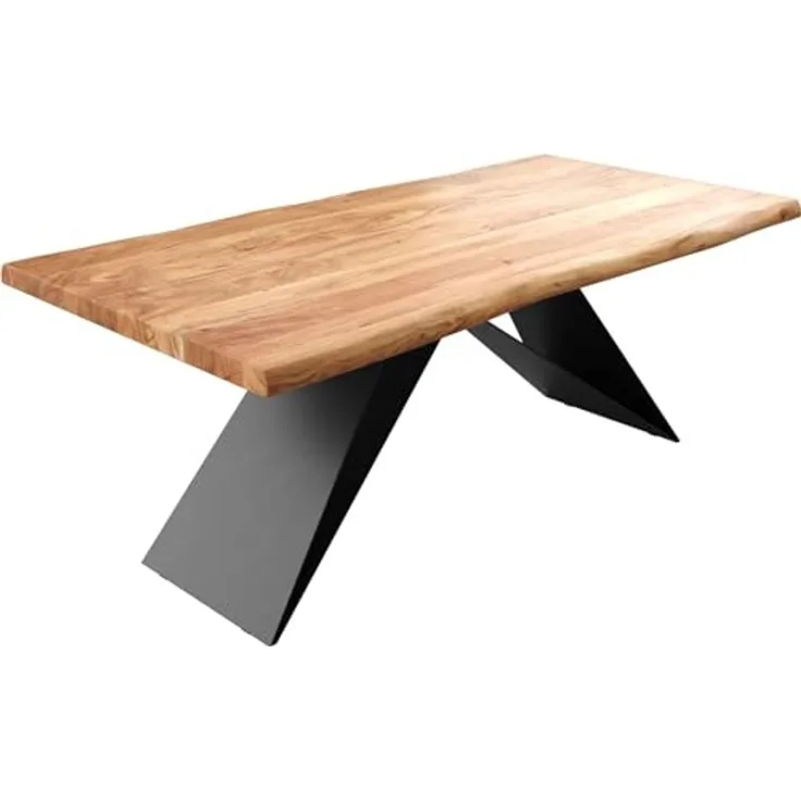 Esstisch Edge 200x100 XL Akazie Natur V-Gestell Flachstahl Schwarz Live-Edge
