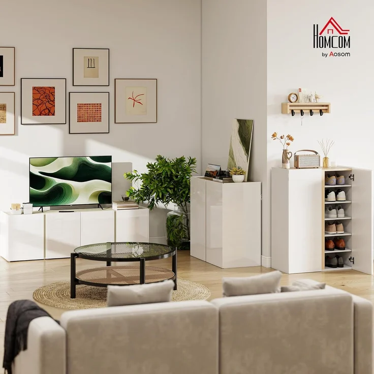 HOMCOM Sideboard (Beistellschrank, 1 St, Aufbewahrungsschrank), für Wohnzimmer, Küche 80 x 40 x 80 cm Hochglanzweiß – Bild 2