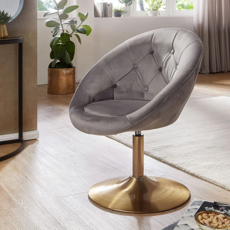 Loungesessel Samt Grau Gold Design Drehstuhl mit Rückenlehne – Bild 4