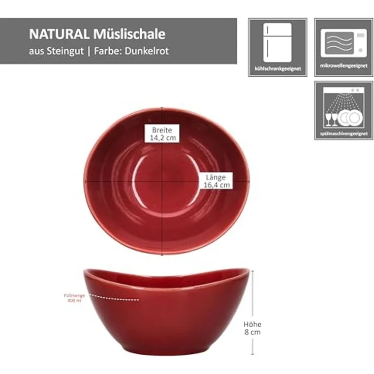 MÄSER Müslischale Mäser 6x Natural Müsli-Schale 400ml Steingut 6 Personen, Steingut – Bild 6