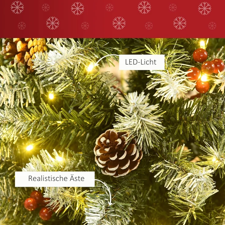 HOMCOM Künstlicher Weihnachtsbaum Vorbeleuchteter Weihnachtsbaum, Tannenbaum, mit LED-Lichter Kunsttanne, Grün+Weiß Ø65x180 cm – Bild 9