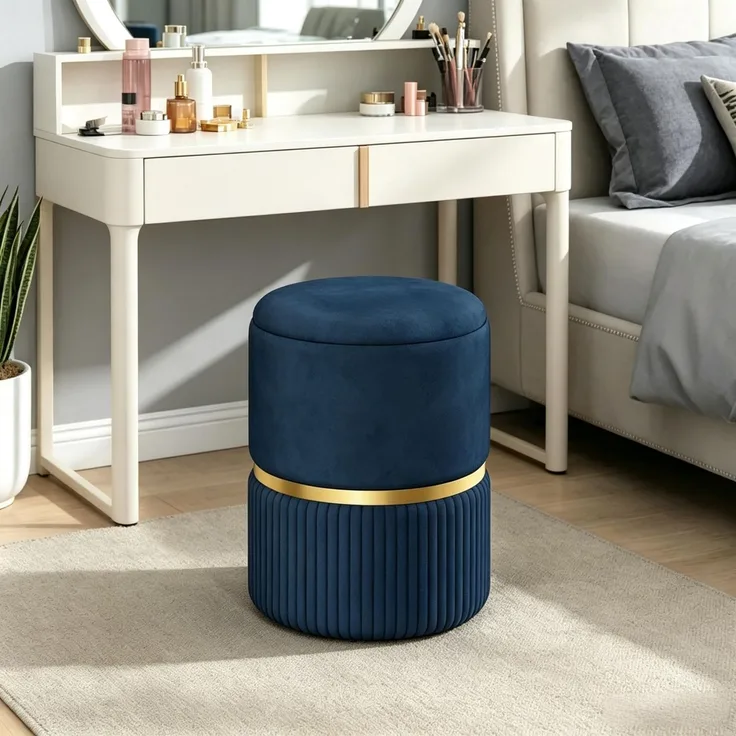 Hocker Fußhocker mit Stauraum aus Kord, 36 x 36 x 44 cm, für Wohnzimmer und Schlafzimmer(nur mit Hocker Fußhocker)--Blau--36x36x44cm--YOUDENOVA