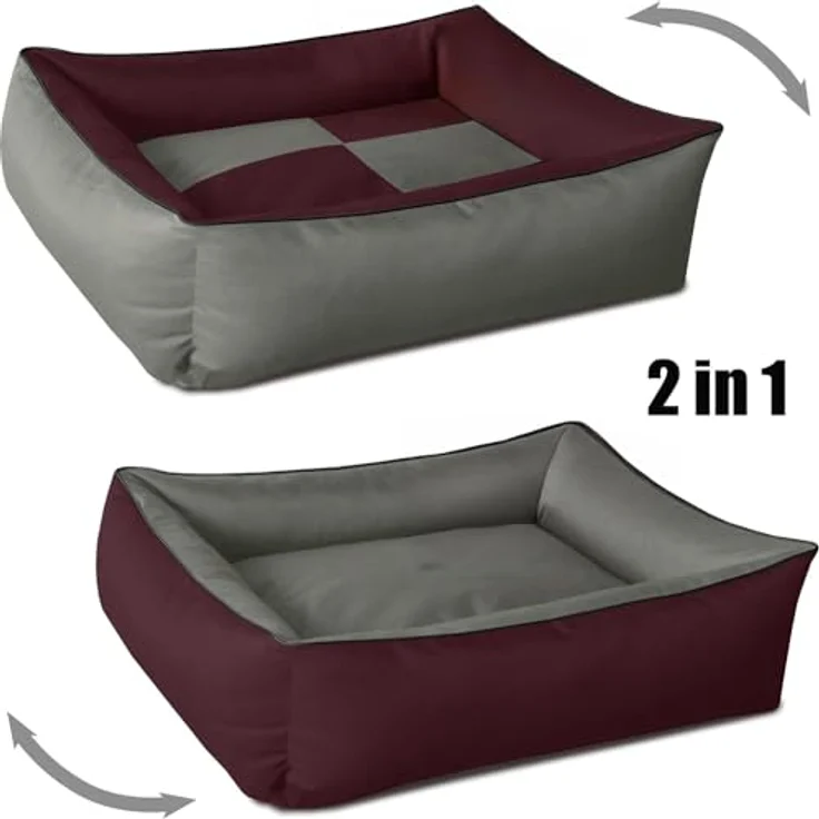 BedDog 2in1 Hundebett MAX QUATTRO, großes Hundekörbchen aus Cordura, waschbares Hundebett mit Rand, Hundesofa (L) ca. 80x65x18cm, CHERRY-ROCK (bordeaux/grau) – Bild 3