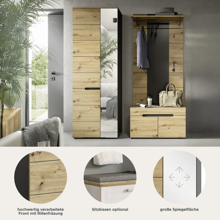 Garderobenkombination (B/H/T: 160x190x37 cm) in Artisan Nachbildung – Bild 8